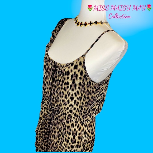 🐆 TOPSHOP Leopard dress, Sz 10, elastic waist, side ruffles, spaghetti straps - Picture 11 of 13